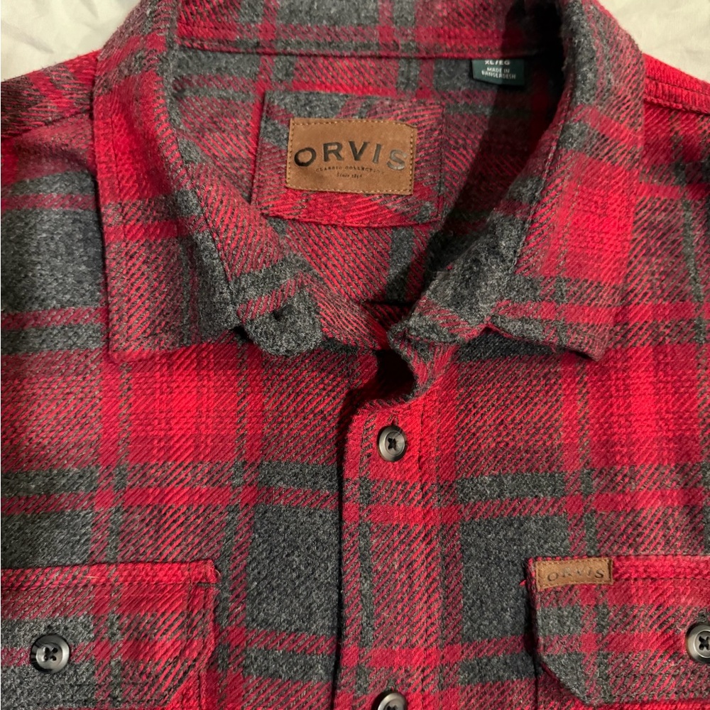 Orvis Shacket Red and Gray Checkered Shirt